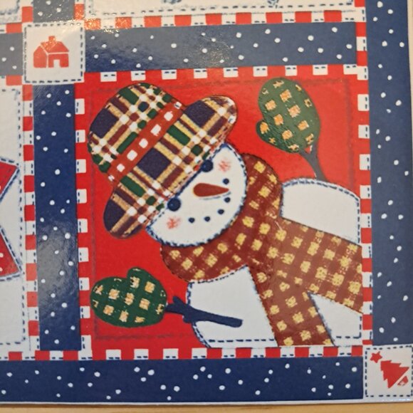 Hallmark Christmas Ceramic Quilt Pattern Snowmen Holiday Trivet Vintage - Picture 2 of 3